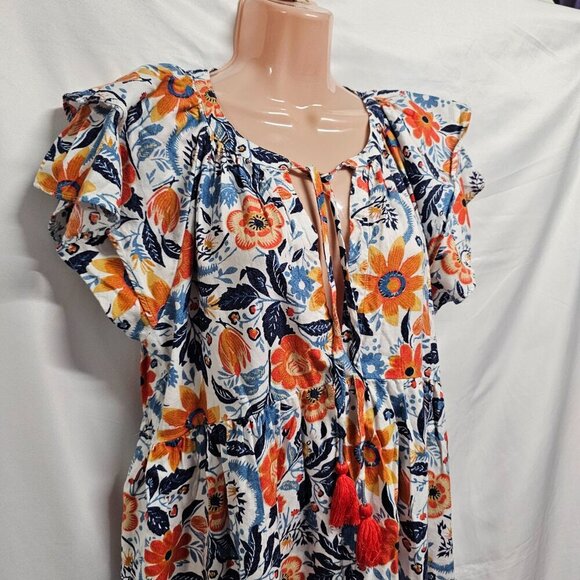 Anthropologie Flannel Pajama Dress Women Size 5 Real Fun, Wow Floral Tiered - Picture 3 of 16